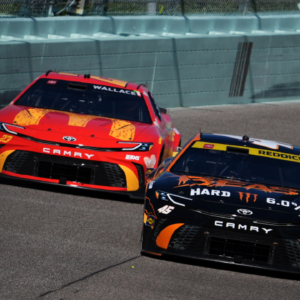 NASCAR Cup Series driver Tyler Reddick (45) leads NASCAR Cup Series driver Bubba Wallace (23) during the Straight Talk Wireless 400 at Homestead-Miami Speedway.