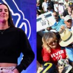 Caitlin Clark (L) and Indiana Fever fans (R)