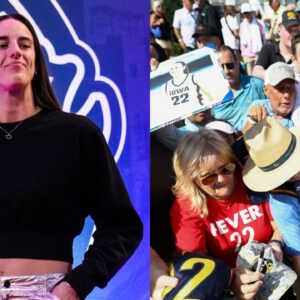 Caitlin Clark (L) and Indiana Fever fans (R)