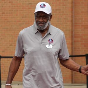 Bobby Bell arrives on the red carpet during the Pro Football Hall of Fame Class of 2022 Enshrinement at Tom Benson Hall of Fame Stadium.