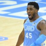 Cleveland Cavaliers guard Donovan Mitchell (45) celebrates in the fourth quarter against the Utah Jazz at Rocket Mortgage FieldHouse