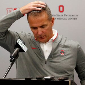 Ohio State football head coach Urban Meyer talks to the media for the first time since returning from his three-game suspension