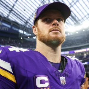 Minnesota Vikings quarterback Sam Darnold (14) looks on after the game against the Atlanta Falcons at U.S. Bank Stadium.