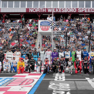 NASCAR drivers recreate a photo from 1996 at North Wilkesboro Speedway when the track closed.