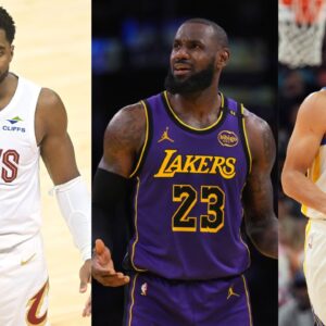 Donovan Mitchell (L), LeBron James (C), and Stephen Curry (R)