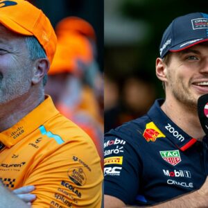 Zak Brown (L) and Max Verstappen (R)