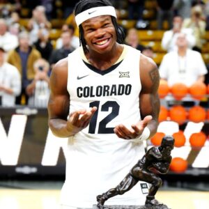 Colorado Buffaloes Heisman trophy winner Travis Hunter before the game against the Bellarmine Knights at CU Events Center.