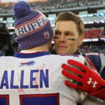 New England Patriots quarterback Tom Brady (12) meets Buffalo Bills quarterback Josh Allen (17) after the game at Gillette Stadium. Patriots defeated the Bills 24-12.