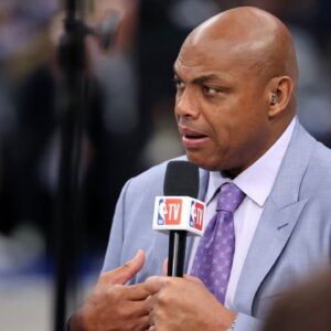 NBA TV analyst Charles Barkley talks on set before game three of the 2024 NBA Finals between the Boston Celtics and the Dallas Mavericks at American Airlines Center