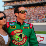 May 2, 2008; Richmond, VA, USA; NASCAR Nationwide Series driver Kyle Busch (right) with girlfriend Samantha Sarcinella during the Lipton Tea 250 at the Richmond International Raceway. Mandatory Credit: Mark J. Rebilas-Imagn Images