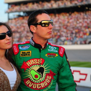 May 2, 2008; Richmond, VA, USA; NASCAR Nationwide Series driver Kyle Busch (right) with girlfriend Samantha Sarcinella during the Lipton Tea 250 at the Richmond International Raceway. Mandatory Credit: Mark J. Rebilas-Imagn Images