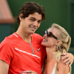 Taylor Fritz (USA) with his girlfriend Morgan Riddle after defeating Rafael Nadal (ESP) in the men's final at the BNP Paribas Open
