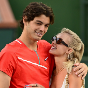 Taylor Fritz (USA) with his girlfriend Morgan Riddle after defeating Rafael Nadal (ESP) in the men's final at the BNP Paribas Open