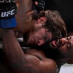 December 7, 2024, Las Vegas, Nevada, USA: MOVSAR EVLOEV (19-0-0) of Sunzha, Russia defeats ALJAMAIN STERLING (24-5-0) of Uniondale, NY by unanimous decision (29-28,29-28,29-28,) during the UFC 310 event at the T Mobile Arena, Las Vegas Las Vegas USA - ZUMAo117 20241207_zsp_o117_108 Copyright: xMikaelxOnax