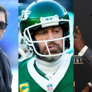 Tom Brady [Left]; Aaron Rodgers [Center]; Shannon Sharpe [Right]