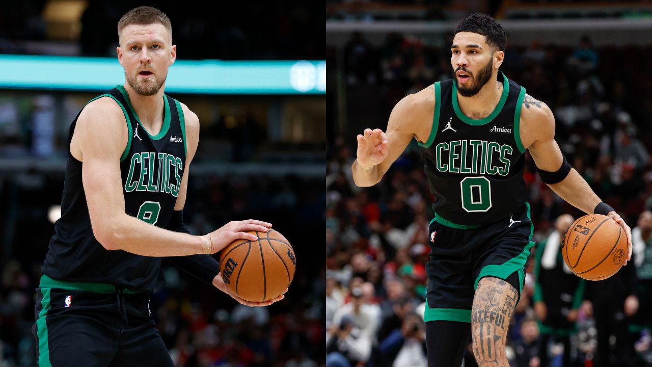 Kristaps Porzingis (L) and Jayson Tatum (R)