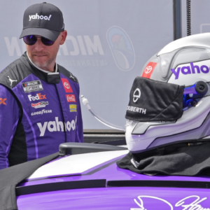 Denny Hamlin prepare to get in his car during Sunday's pre-race for the NASCAR Cup Series FireKeepers Casino 400 at Michigan International Speedway. © Telegram photo by Mike Dickie / USA TODAY NETWORK