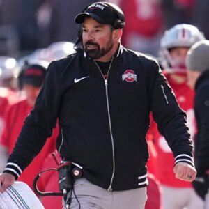 Ohio State Buckeyes head coach Ryan Day walks the sideline during the second half of the NCAA football game against the Michigan Wolverines at Ohio Stadium in Columbus on Saturday, Nov. 30, 2024. Michigan won 13-10.
