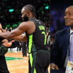 Jayson Tatum and Jaylen Brown (L) and Isiah Thomas (R)