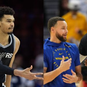 Victor Wembanyama(L), Stephen Curry and LeBron James(R)