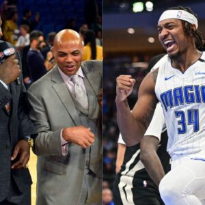 Shaquille O'Neal and Charles Barkley (L) and Wendell Carter Jr. of Orlando Magic (R)