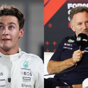 George Russell (L) and Christian Horner (R)