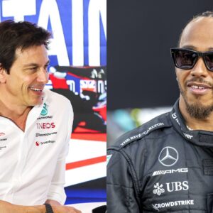 Toto Wolff (L) and Lewis Hamilton (R)