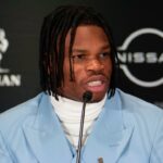 Dec 14, 2024; New York, NY, USA; Colorado Buffaloes wide receiver/cornerback Travis Hunter speaks on stage during a press conference before the 2024 Heisman Trophy Presentation.