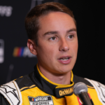 Christopher Bell speaks to media members during the NASCAR Playoffs Media Day at the Charlotte Convention Center.