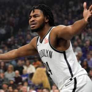 Brooklyn Nets guard Cam Thomas (24) gestures during the first quarter against the Sacramento Kings at Golden 1 Center.