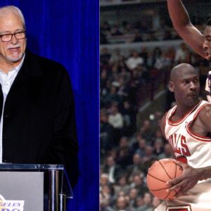 Phil Jackson (L) and Kobe Bryant and Michael Jordan (R)