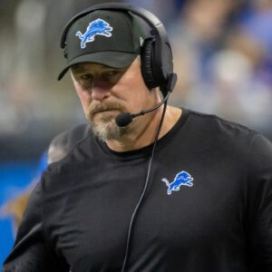 Dec 15, 2024; Detroit, Michigan, USA; Detroit Lions Head Coach Dan Campbell walks the sidelines during the second quarter against the Buffalo Bills at Ford Field.