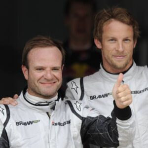 Qualifying for the Spanish GP 2009: Jenson Button (England, right) takes pole position - teammate Rubens Barrichello (Brazil, both Brawn GP) comes third