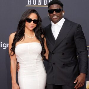Miami Dolphins wide receiver Tyreek Hill with his wife Keeta Vaccaro on the red carpet before the NFL Honors show at Resorts World Theatre.