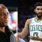 Magic Johnson (L) and Jayson Tatum (R)