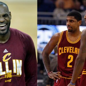 LeBron James (L) and Kyrie Irving and Dion Waiters (R)