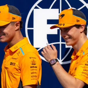 December 6, 2024, Abu Dhabi, Singapore, United Arab Emirates: LANDO NORRIS (GBR) of McLaren 4 and OSCAR PIASTRI (AUS) of McLaren 81 in the paddock on Friday 2024 Formula 1 Abu Dhabi Grand Prix at the Yas Marina Circuit. Abu Dhabi United Arab Emirates