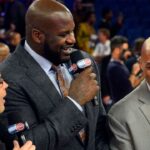 NBA former players Shaquille O'Neal, Charles Barkley and Karl Malone after the 2014 NBA All Star dunk contestat Smoothie King Center.