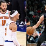 Jalen Brunson and Josh Hart (L) and Gradey Dick (R)