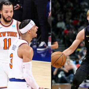 Jalen Brunson and Josh Hart (L) and Gradey Dick (R)