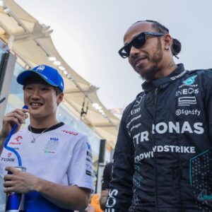 Lewis Hamilton and Yuki Tsunoda during drivers parade Formula One Abu Dhabi GP