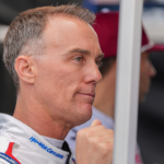 Kevin Harvick substitute driver for NASCAR Cup Series driver Kyle Larson (5) looks on before qualifying at North Wilkesboro Speedway.