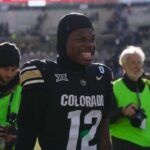 Colorado Buffaloes wide receiver Travis Hunter (12) reacts following the win against the Oklahoma State Cowboys at Folsom Field.