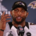 Baltimore Ravens linebacker Ray Lewis addresses the press during a press conference in preparation for Super Bowl XLVII between the San Francisco 49ers and the Baltimore Ravens at the Mercedes-Benz Superdome.