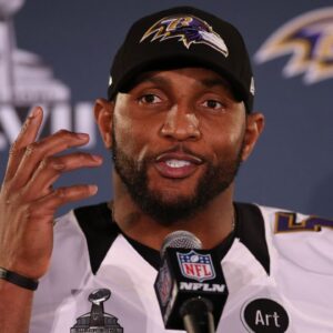 Baltimore Ravens linebacker Ray Lewis addresses the press during a press conference in preparation for Super Bowl XLVII between the San Francisco 49ers and the Baltimore Ravens at the Mercedes-Benz Superdome.