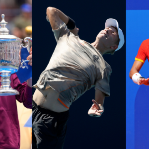 Jannik Sinner (L), Martin Landaluce (C) and Rafael Nadal (R)
