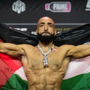 Belal Muhammad during the ceremonial weigh-ins during the UFC 304 event at Co-op Etihad Campus, SportCity, England on the 26 July 2024. Copyright: xAndyxRowlandx PMI-6349-0003