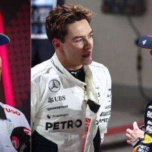 Daniel Ricciardo(L), George Russell(C), Max Verstappen(R)