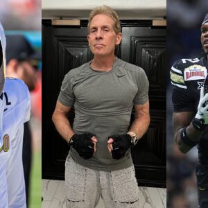 Travis Hunter [Left]; Skip Bayless [Center]; Travis Hunter [Right]