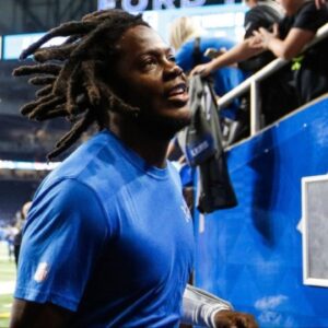 Detroit Lions quarterback Teddy Bridgewater runs off the field after 42-17 win over the Denver Broncos at Ford Field in Detroit on Saturday, Dec. 16, 2023.